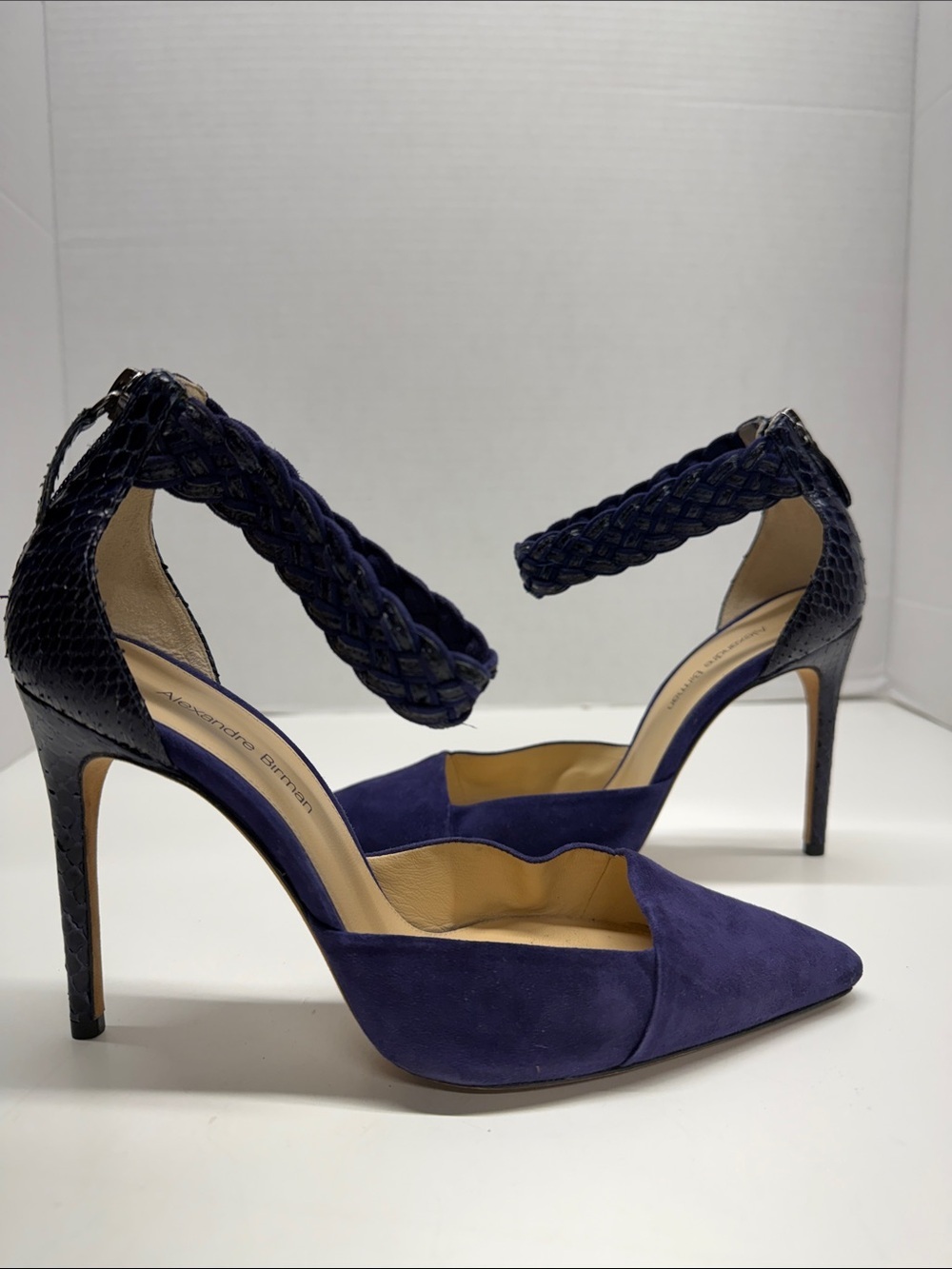 Alexandre Birman High Heel Shoes Suede D'Orsay Pointed Toe Snake Blue Size 36.5